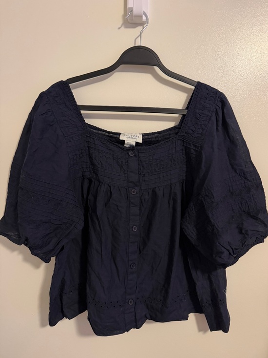 Calypso St. Barth Tops - Calypso St Barth Blouse Navy Blue Peasant Babydoll Top XL